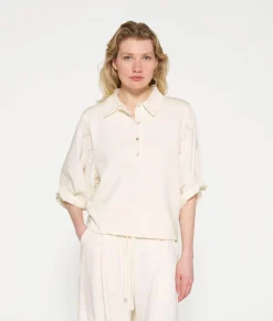 Balloon Sleeve Polo Blouse