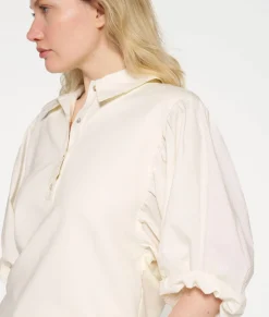 Balloon Sleeve Polo Blouse